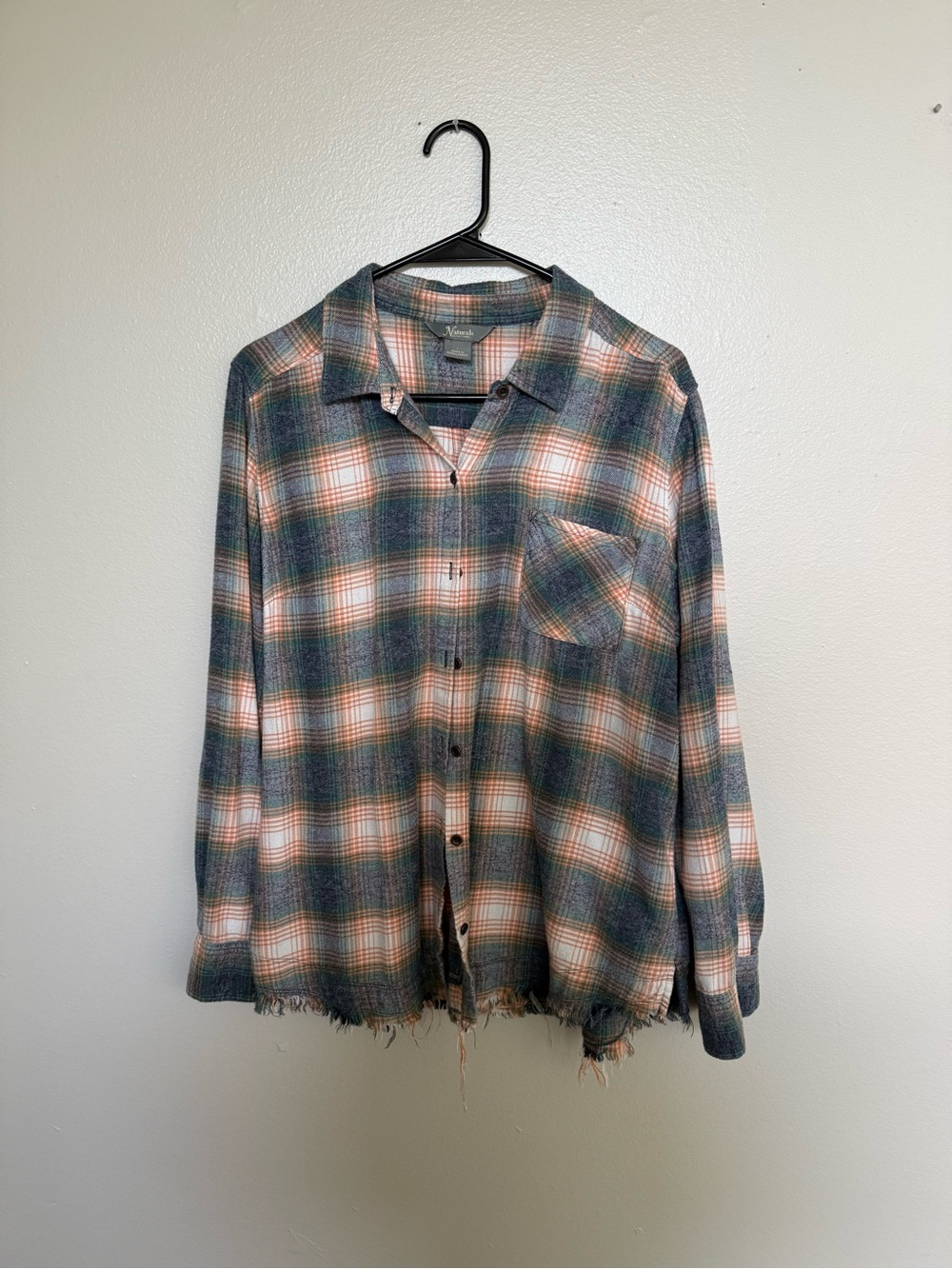 Natural Reflections Women's Plaid Button-Down Shirt - Green & Cream & Orange